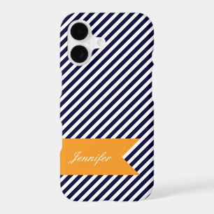 Navy Blue & White Stripes w Monogram iPhone 7 Case