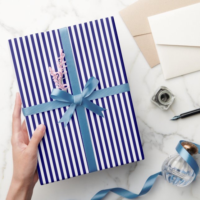 Navy Blue & White Stripes Wrapping Paper (Gifting)