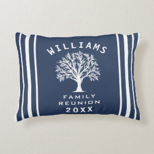 Navy Blue White Summer Cool Tree Family Reunion Decorative Cushion