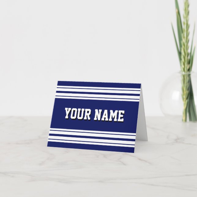 Navy Blue White Team Jersey Custom Name DIY BG Note Card (Front)