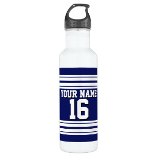 Navy Blue White Team Jersey Custom Number Name 710 Ml Water Bottle