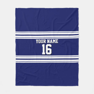 Navy Blue White Team Jersey Custom Number Name Fleece Blanket