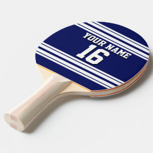 Navy Blue White Team Jersey Custom Number Name Ping Pong Paddle