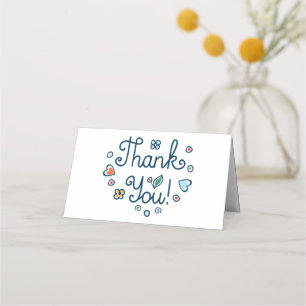 Navy Blue White Thank You Hearts Flowers Wedding Place Card
