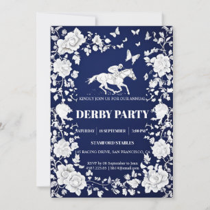 Navy Blue & White Toile Floral Kentucky Derby Invi Invitation