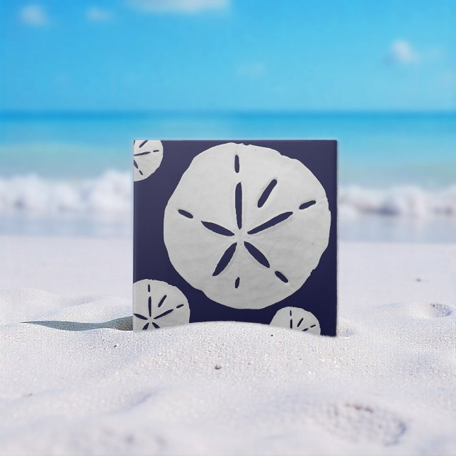 Navy Blue & White Tropical Beach Sand Dollar Tile (Creator Uploaded)