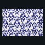 Navy Blue, White Vintage Damask Pattern 2 Tea Towel<br><div class="desc">Elegant,  bold navy blue and white vintage damask pattern is a perfect gift for her. A preppy,  fun shade of navy blue damask pattern template with swirls which you can further customise and personalise with your name or monogram initial to create your own unique design.</div>