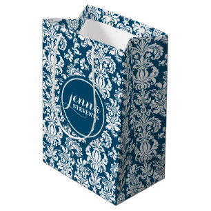 Navy-blue & White Vintage Damasks Medium Gift Bag