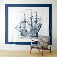 Navy-blue & white vintage wind-sailing boat