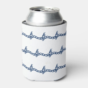 Navy Blue white waves nautical rope pattern Can Co Cooler
