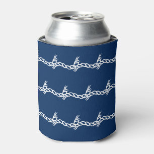 Navy Blue white waves nautical rope pattern Can Cooler