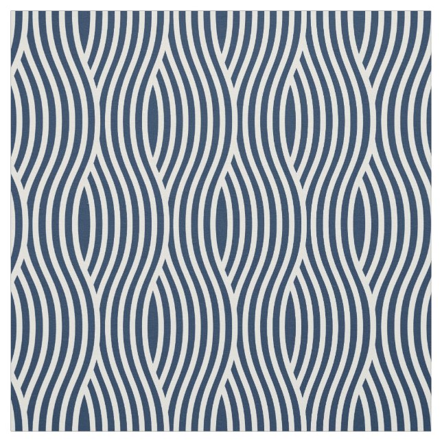 Navy Blue & White Wavy Pattern Fabric (Swatch)