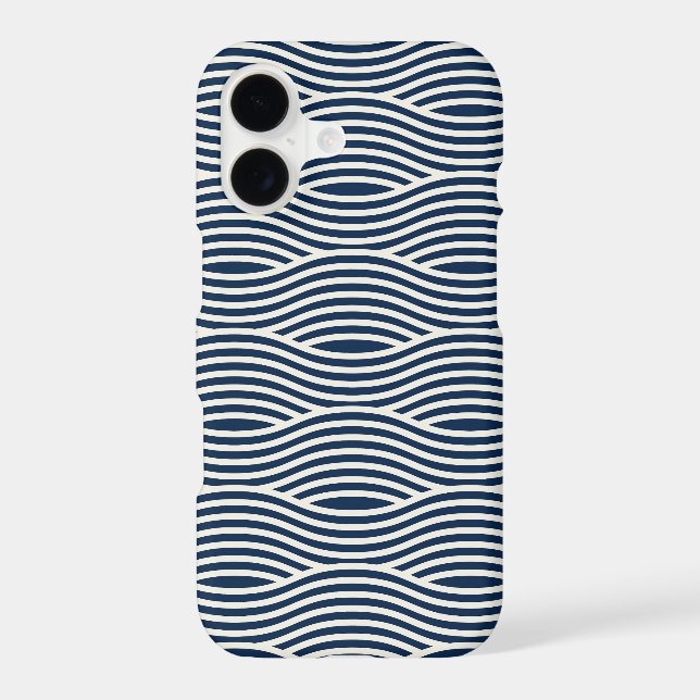 Navy Blue & White Wavy Pattern iPhone Case (Back)