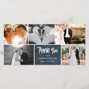 Navy Blue & White Wedding Photo Collage Thank You