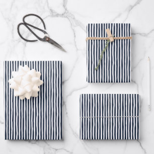 Navy Blue & White Wonky Stripes Wrapping Paper Sheet