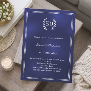 Navy blue white wreath minimalist modern invitation