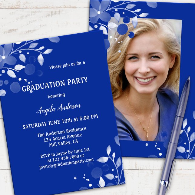 Navy Blue White Your Photo Graduation Invitation (Creator Uploaded)