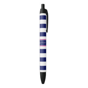 Navy Blue Wht Horiz Stripe Hot Pink Name Monogram Black Ink Pen