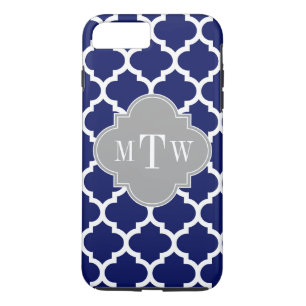 Navy Blue Wht Moroccan #5 Grey 3 Initial Monogram Case-Mate iPhone Case