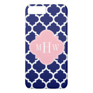 Navy Blue Wht Moroccan #5 Pink 3 Initial Monogram Case-Mate iPhone Case