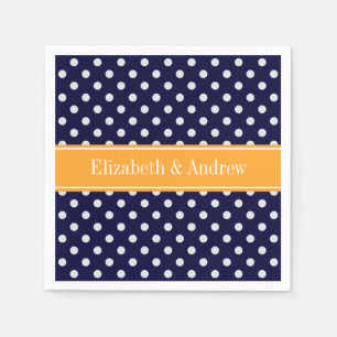 Navy Blue Wht Polka Dots Cantaloupe Name Monogram Napkin