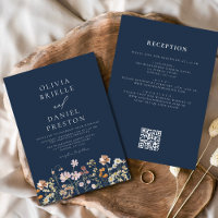 Navy Blue Wildflower All in One QR Code Wedding