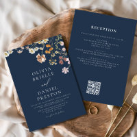 Navy Blue Wildflower All in One QR Code Wedding