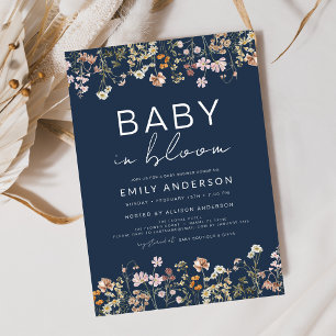 Navy Blue Wildflower Baby in Bloom Baby Shower Invitation