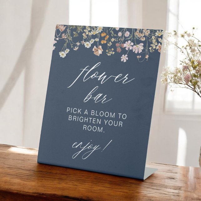 Navy Blue Wildflower Baby Shower Flower Bar Pedestal Sign (Creator Uploaded)