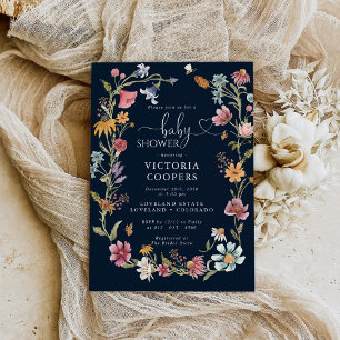 Navy Blue Wildflower Baby Shower Invitation