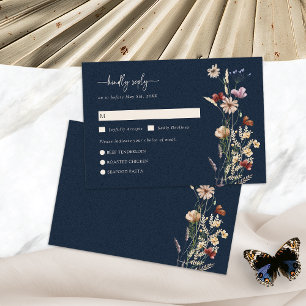Navy Blue Wildflower Boho RSVP Card