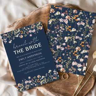 Navy Blue Wildflower Bridal Shower Brunch Floral Invitation