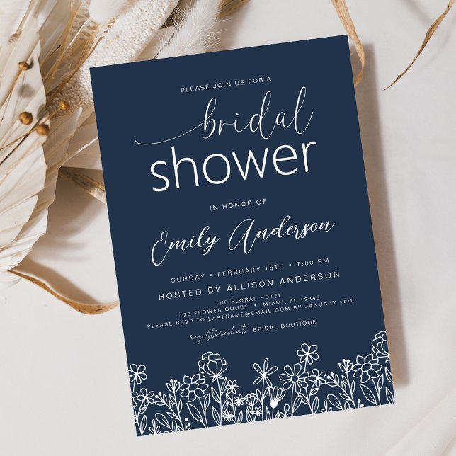 Navy Blue Wildflower Bridal Shower Elegant  Invitation (Creator Uploaded)