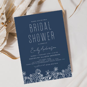 Navy Blue Wildflower Bridal Shower Elegant Invitation