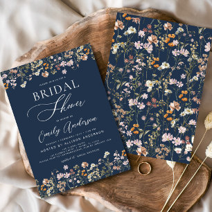 Navy Blue Wildflower Bridal Shower  Invitation