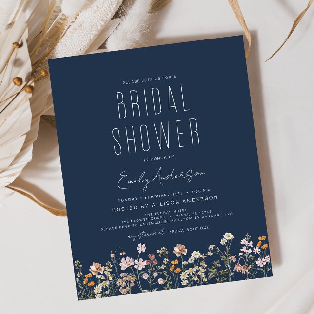 Navy Blue Wildflower Bridal Shower Invitation (Creator Uploaded)