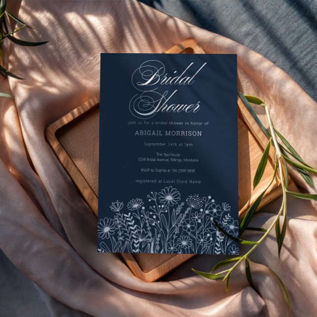 Navy Blue Wildflower Bridal Shower Invitation (Creator Uploaded)