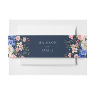 Navy Blue Wildflower Floral Wedding Invitation Belly Band