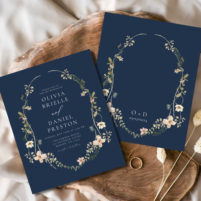 Navy Blue Wildflower Garden Wedding Invitation (Creator Uploaded)