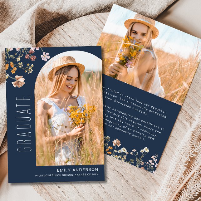 Navy Blue Wildflower Graduation Announcement (Creator Uploaded)