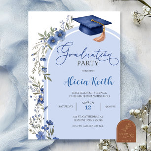 Navy Blue Wildflower Graduation Invitation