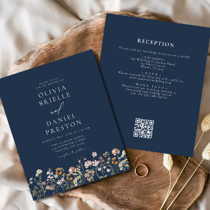 Navy Blue Wildflower QR Code Garden Wedding