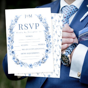 Navy blue wildflower rustic wedding RSVP cards
