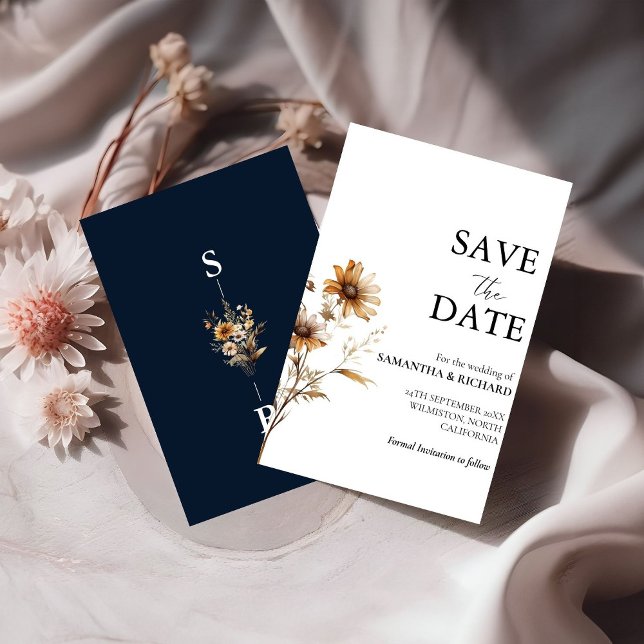 Navy Blue Wildflower Wedding Save The Date Invitation (Creator Uploaded)