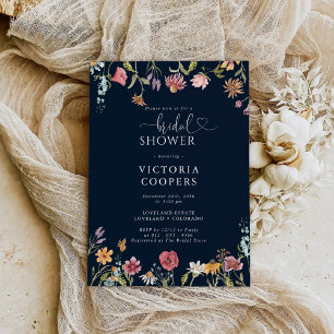 Navy Blue Wildflowers Bridal Shower Invitation