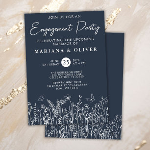 Navy Blue Wildflowers Engagement Party Invitation