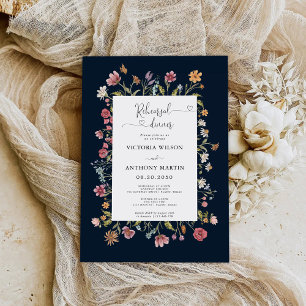 Navy Blue Wildflowers Rehearsal Dinner Invitation