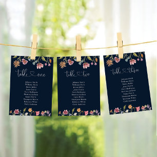 Navy Blue Wildflowers Table Number 3 Seating Chart