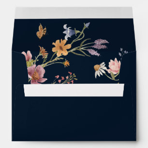 Navy Blue Wildflowers Wedding Envelope