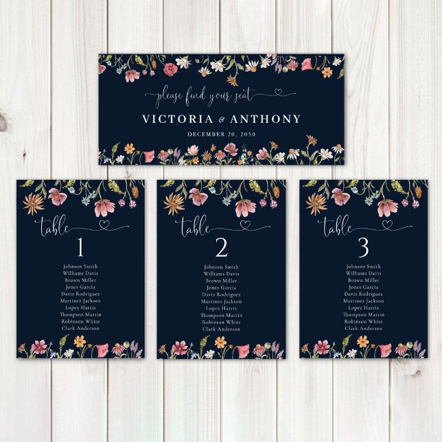 Navy Blue Wildflowers Wedding Head Table Sign (Creator Uploaded)